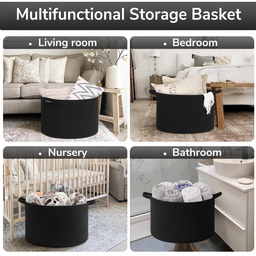 Cotton Basket 14x12 Inch Storage Basket For Clothes (Black)