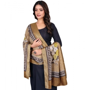 Generic Women's chanderi silk  Printed Dupatta (Beige, Length: 2 Mtr)