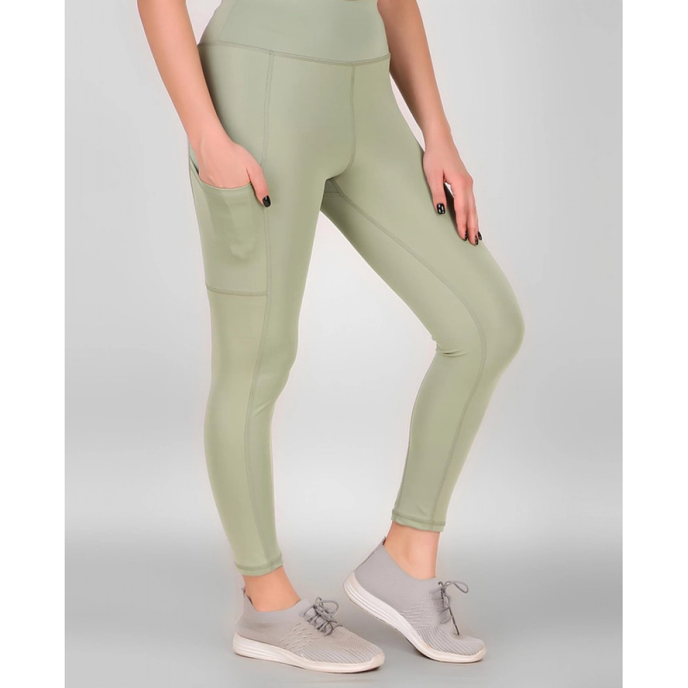 Dropship Women's Polyester Solid Ankle length High Waisted Tights (Sea Green)