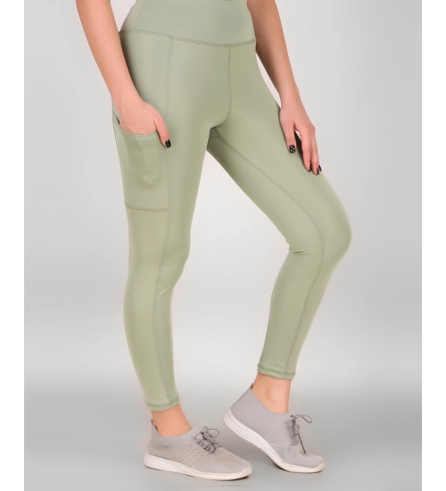 Women's Polyester Solid Ankle length High Waisted Tights (Sea Green)