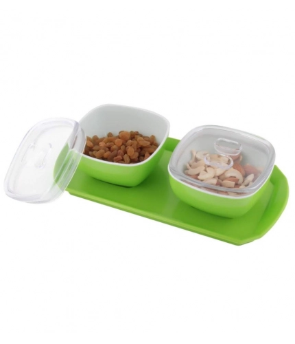 Multipurpose Serving Tray with Dry Fruit Air Tight Bowls with Lids (Color: Assorted )