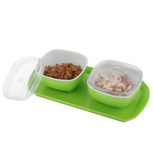 Multipurpose Serving Tray with Dry Fruit Air Tight Bowls with Lids (Color: Assorted )