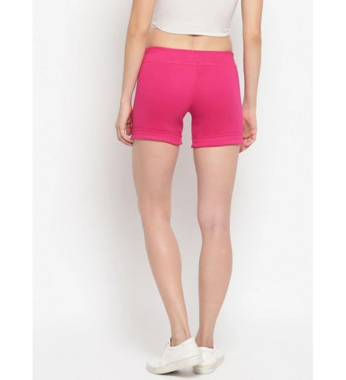 Women's Cotton Solid Elasticated Shorts (Pink)