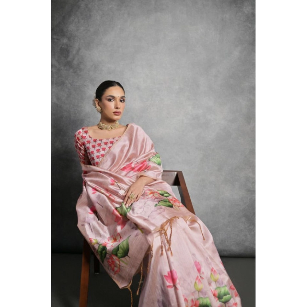 Women's Cotton Printed Saree With Unstitched Blouse 5.5 Mtr (Pink) Women's Cotton Printed Saree With Unstitched Blouse 5.5 Mtr (Pink)