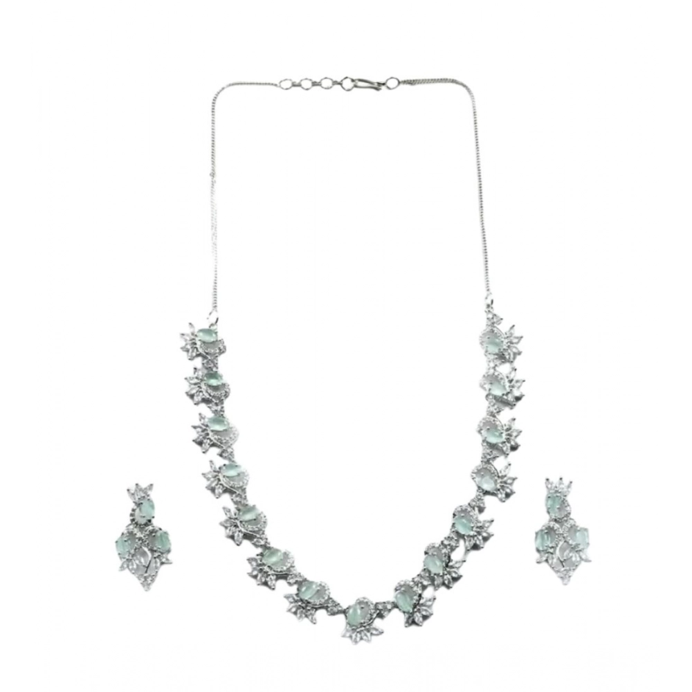 Women's Brass Silver Plated Necklace set (Turquoise)