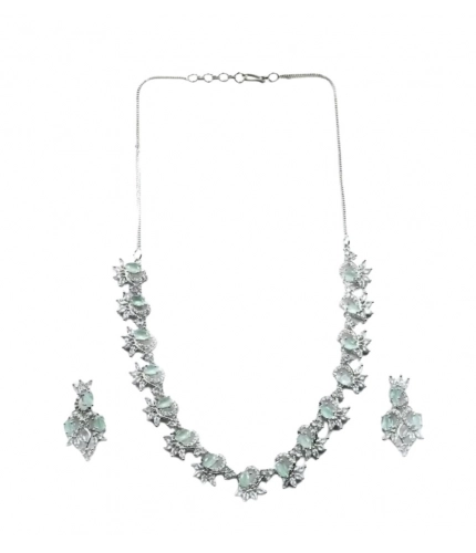 Women's Brass Silver Plated Necklace set (Turquoise)