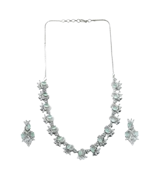 Women's Brass Silver Plated Necklace set (Turquoise)