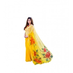 Women's Georgette  Printed Saree With Unstitched Blouse 5.5Mtr (Yellow)