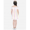 Girl's Polyester Self Design Cold Shoulder Dress (Multicolor)