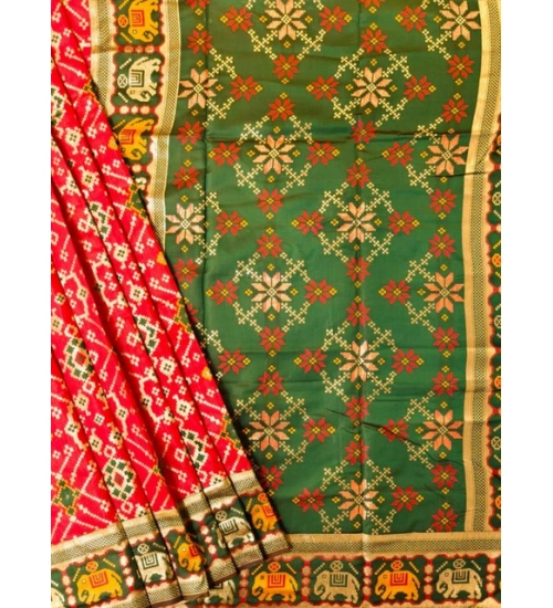 Women's Patola Silk Meena And Zari Woven Saree With Unstitched Blouse 5.5Mtr (Red)