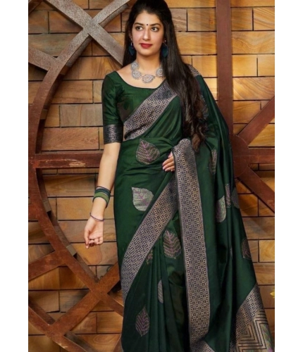 Women's Litchi silk Printed Saree With Unstitched Blouse (Green)
