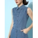 Women's Denim Solid Sleeveless Dress (Blue) Women's Denim Solid Sleeveless Dress (Blue)