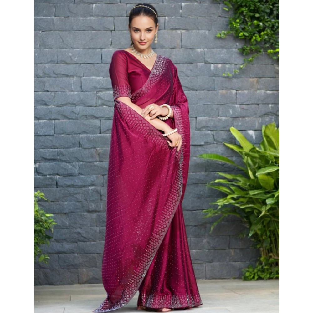 Women's Rangoli Diamond Weaving - Stone Work Saree With Unstitched Blouse 5.5Mtr (Maroon) Women's Rangoli Diamond Weaving - Stone Work Saree With Unstitched Blouse 5.5Mtr (Maroon)