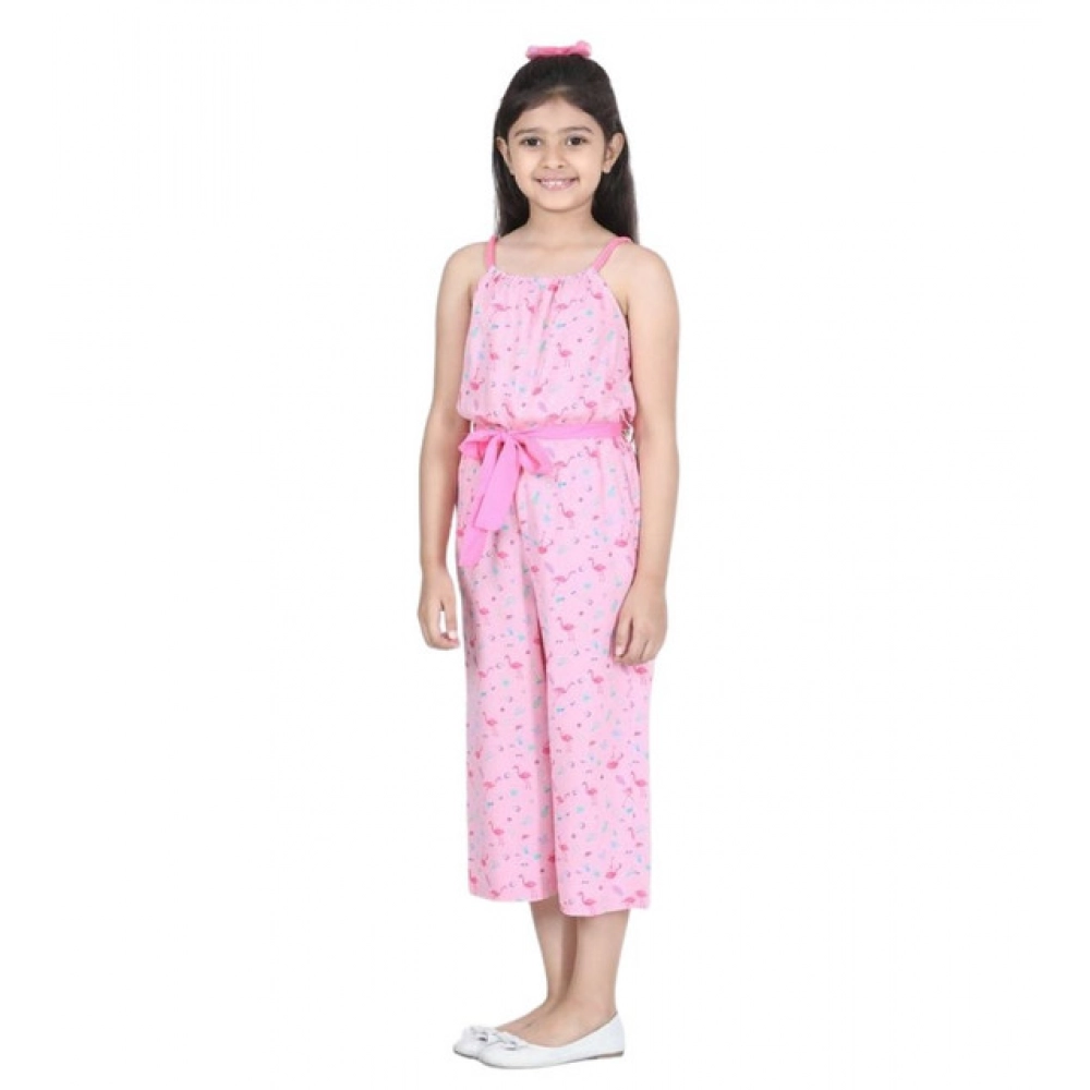 Girl's Rayon Flamingo Print Sleeveless Jumpsuit (Pink) Girl's Rayon Flamingo Print Sleeveless Jumpsuit (Pink)