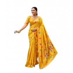 Women's Silk Blend Woven Saree With Unstitched Blouse 5.5 Mtr (Mustard)