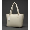 Women's PU Leather Solid Shoulder Zipper Handbag (Cream)