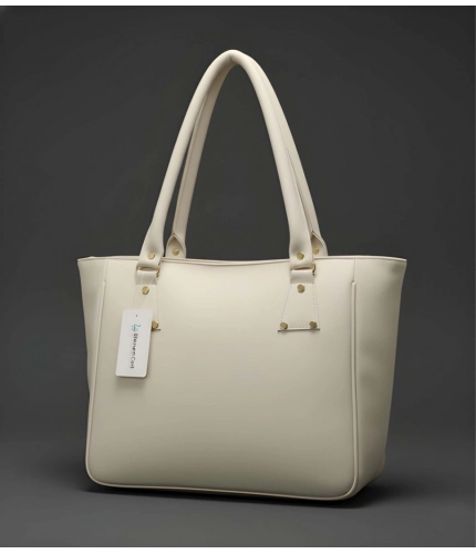 Women's PU Leather Solid Shoulder Zipper Handbag (Cream)