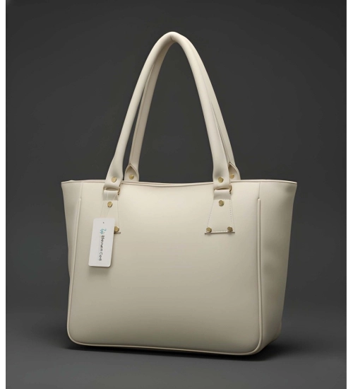 Women's PU Leather Solid Shoulder Zipper Handbag (Cream)