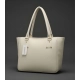 Women's PU Leather Solid Shoulder Zipper Handbag (Cream)