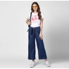 Women's Denim Solid Elasticated Trousers (Blue)