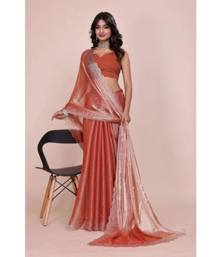 Women's Jimmy choo Embellished Bollywood Saree With Unstitched Blouse 5.5Mtr (Orange)
