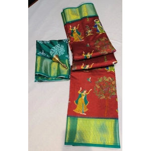 Generic Women's Digital Dolla Silk Printed Saree With Unstitched Blouse 5.5Mtr (Brown)