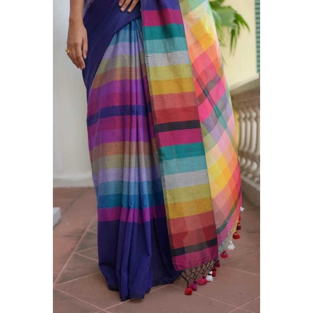 Women's Linen Printed Saree With Unstitched Blouse 5.5Mtr (Navy) Women's Linen Printed Saree With Unstitched Blouse 5.5Mtr (Navy)