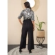 Women's Satin And Polyester Floral Half Sleeves Jumpsuit (Grey - Black) Women's Satin And Polyester Floral Half Sleeves Jumpsuit (Grey - Black)