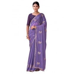 Women's Digital Printed  Georgette Saree With Unstitched Blouse (Lavendar, 5-6 Mtrs)