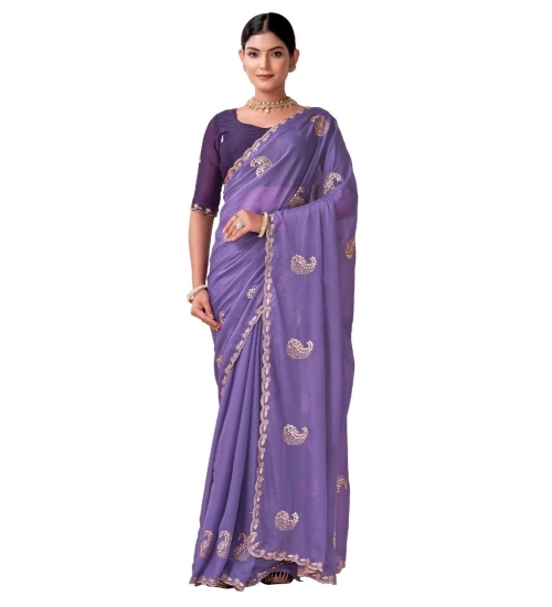 Women's Digital Printed  Georgette Saree With Unstitched Blouse (Lavendar, 5-6 Mtrs)
