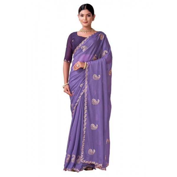 Dropship Women's Digital Printed  Georgette Saree With Unstitched Blouse (Lavendar, 5-6 Mtrs)