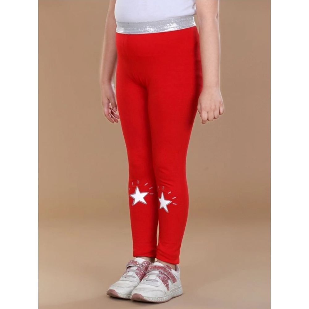 Girl's Cotton Lycra Star Print Elasticated Leggings (Red) Girl's Cotton Lycra Star Print Elasticated Leggings (Red)