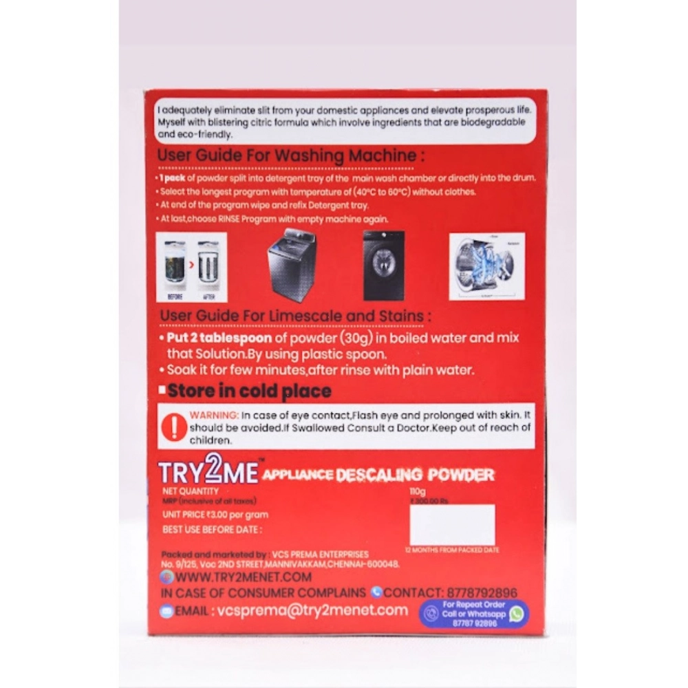 TRY2ME Washing Machine - Appliance Descaling powder (White)