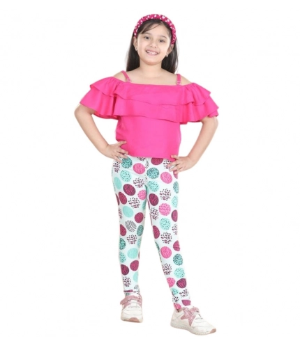 Girl's Cotton Floral Elasticated Jegging and Top (Pink)