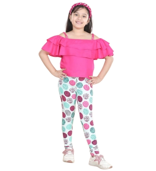 Girl's Cotton Floral Elasticated Jegging and Top (Pink)