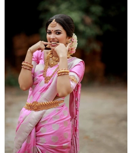 Women's Soft Lichi Silk Printed Saree With Unstitched Blouse 5.5Mtr (Pink) Women's Soft Lichi Silk Printed Saree With Unstitched Blouse 5.5Mtr (Pink)