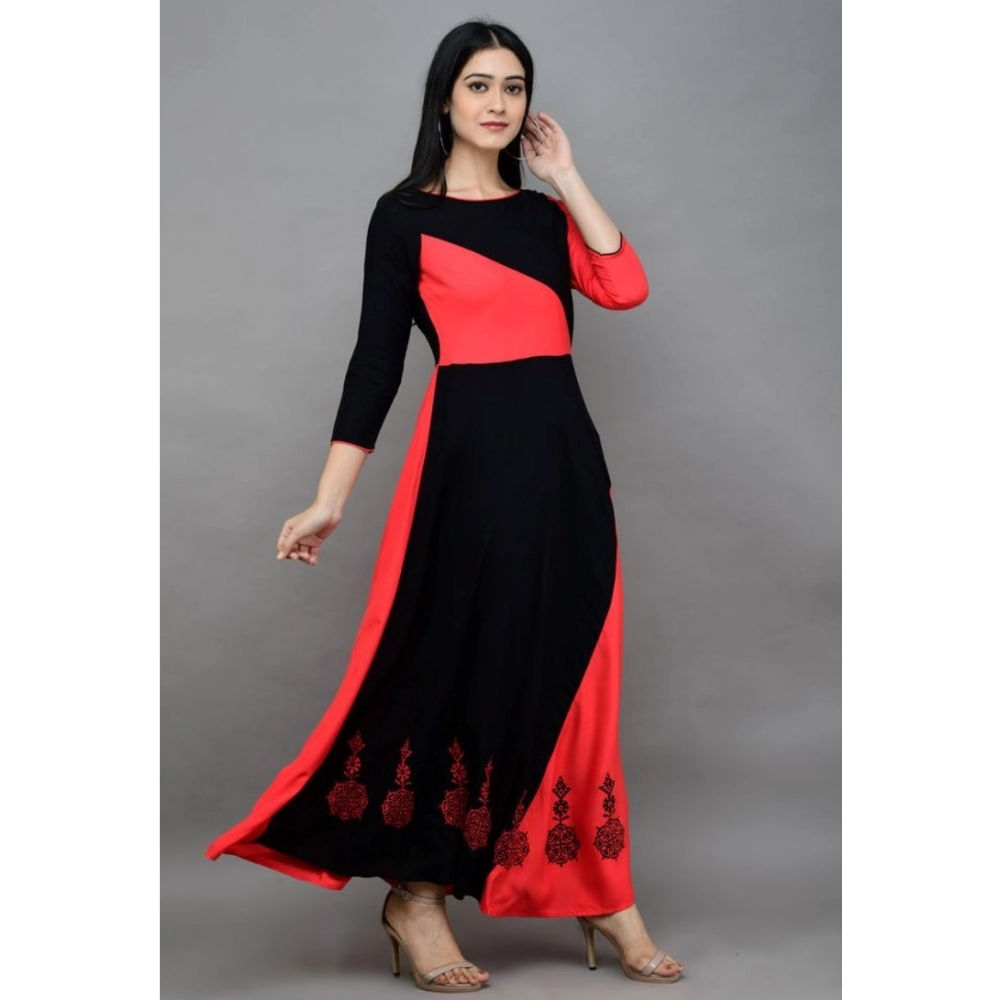 Women's Casual Rayon 3-4th Sleeves Maxi Dress (Pink)