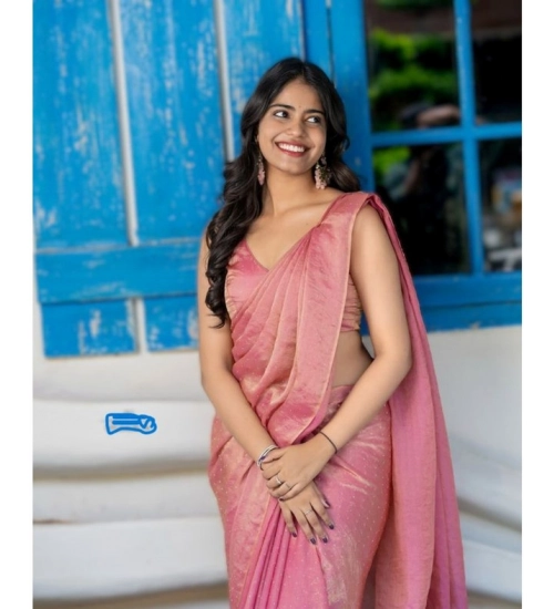 Women's Silk Embroidred Saree With Unstitched Blouse 5.5Mtr (Pink)