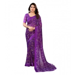 Women's Georgette Printed Saree With Unstitched Blouse 5.5Mtr (Purple)