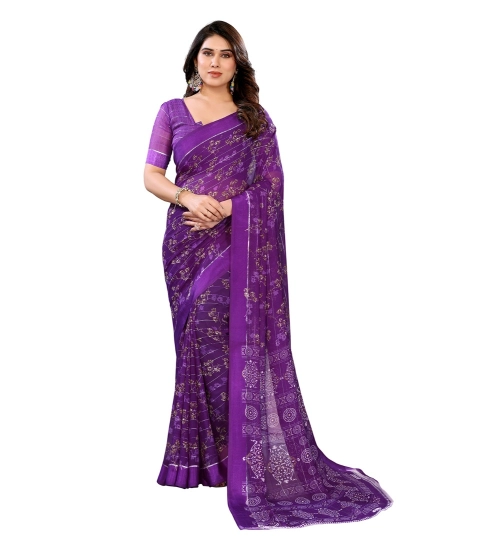 Women's Georgette Printed Saree With Unstitched Blouse 5.5Mtr (Purple)