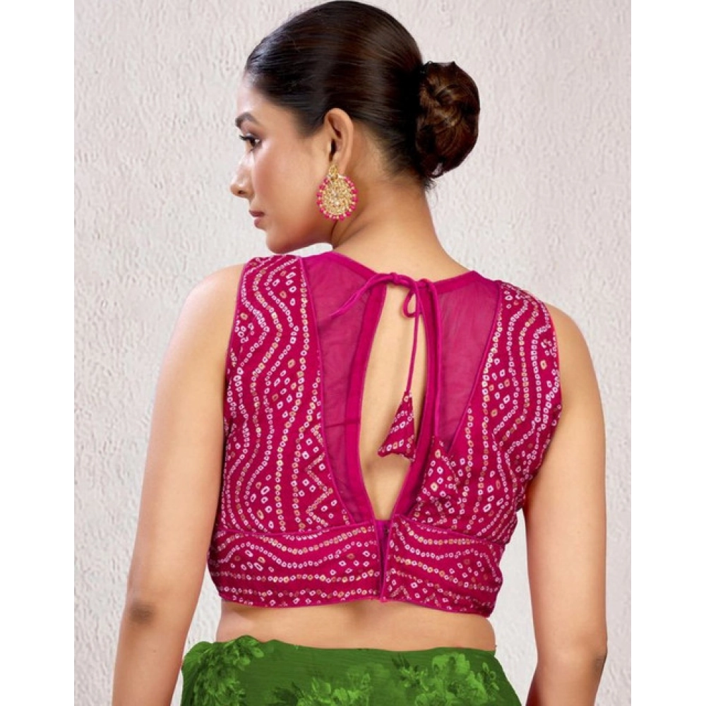 Women's Rayon Cotton Bandhani Printed Halter Neck Non Padded Blouse (Pink 38 Ready (Alterable up to 42)