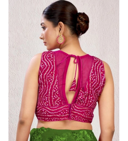 Women's Rayon Cotton Bandhani Printed Halter Neck Non Padded Blouse (Pink 38 Ready (Alterable up to 42)