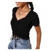 Women's Polyester Lycra Solid Short Sleeve Top (Black)