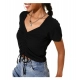 Women's Polyester Lycra Solid Short Sleeve Top (Black)