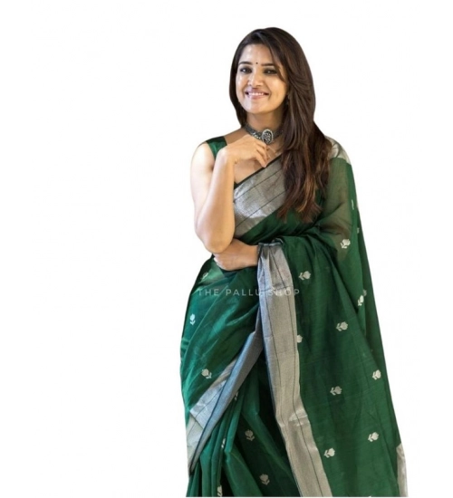 Women's Soft Lichi Silk Printed Saree With Unstitched Blouse 5.5Mtr (Green)