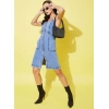 Women's Denim Solid Sleeveless Dress (Blue)