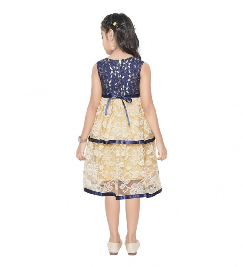 Girl's Fancy Net Net Sleeve Less Round Neck Dress (Blue) Girl's Fancy Net Net Sleeve Less Round Neck Dress (Blue)