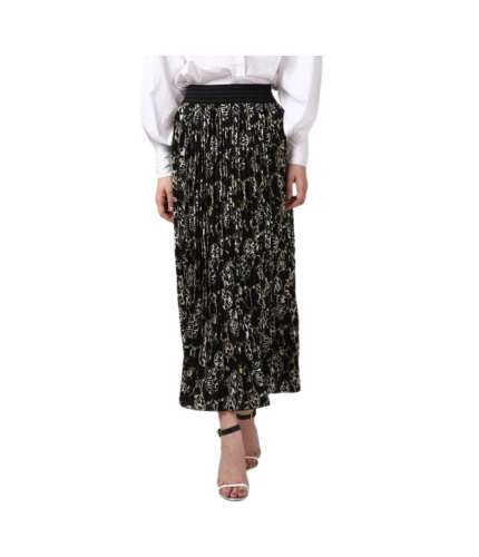 Women's Georgette Chain Print Elasticated Skirt (Black-Cream)