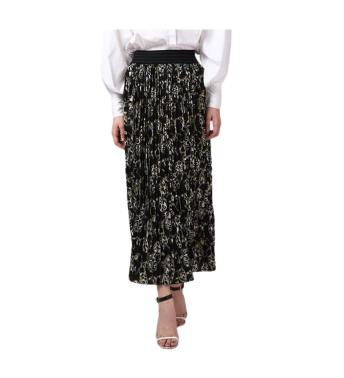 Women's Georgette Chain Print Elasticated Skirt (Black-Cream)