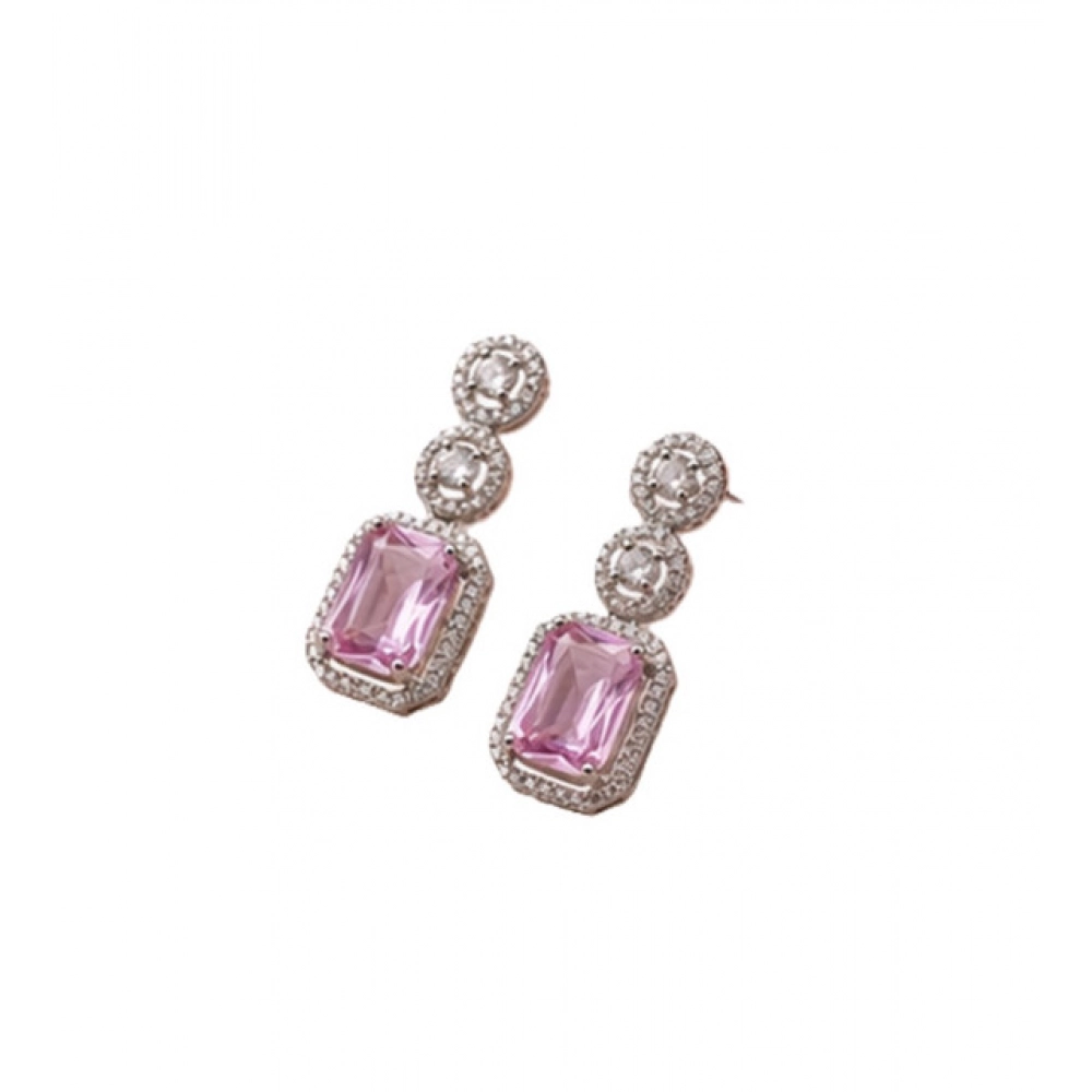 Women's Brass Silver Plated Drop Earrings (Pink)